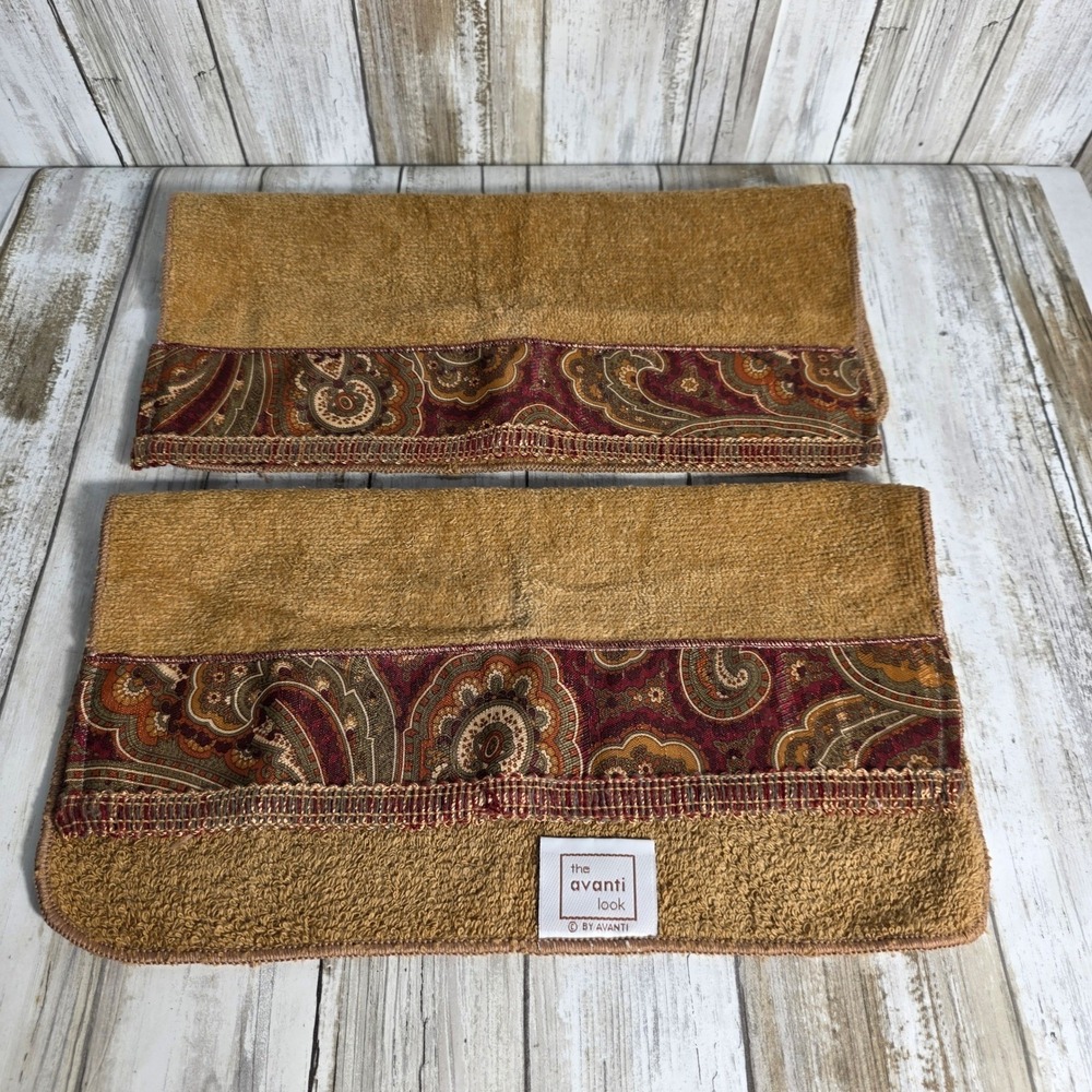 Avanti Look Bohemian Paisley Nutmeg Washcloth Set of 2 New Tags 13x13 Cotton